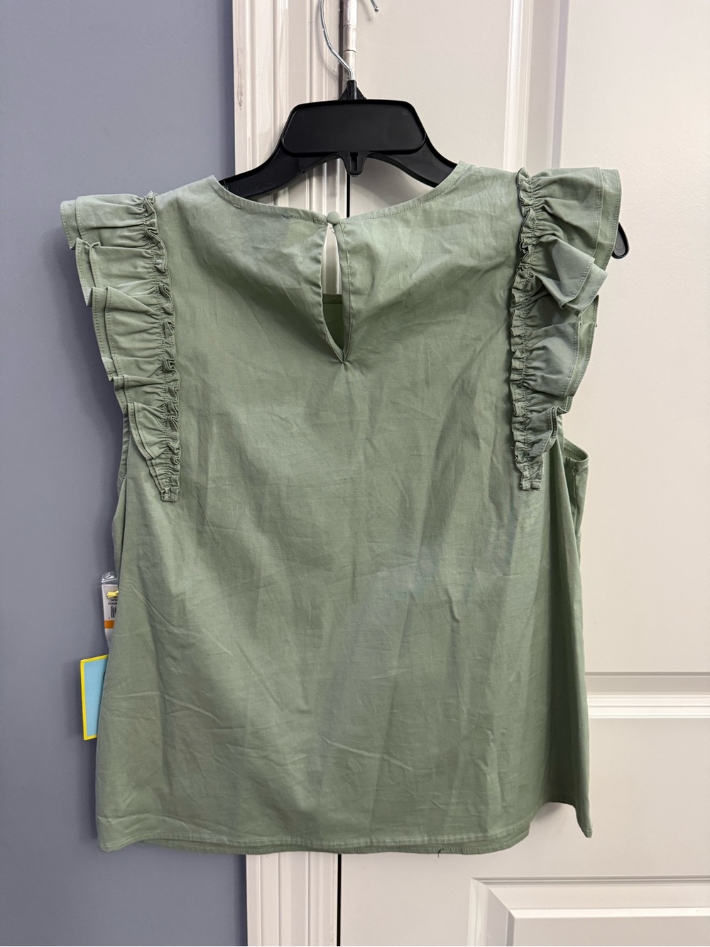 CeCe Sage Green Ruffle Shoulder Cotton Shell - Picture 2 of 2